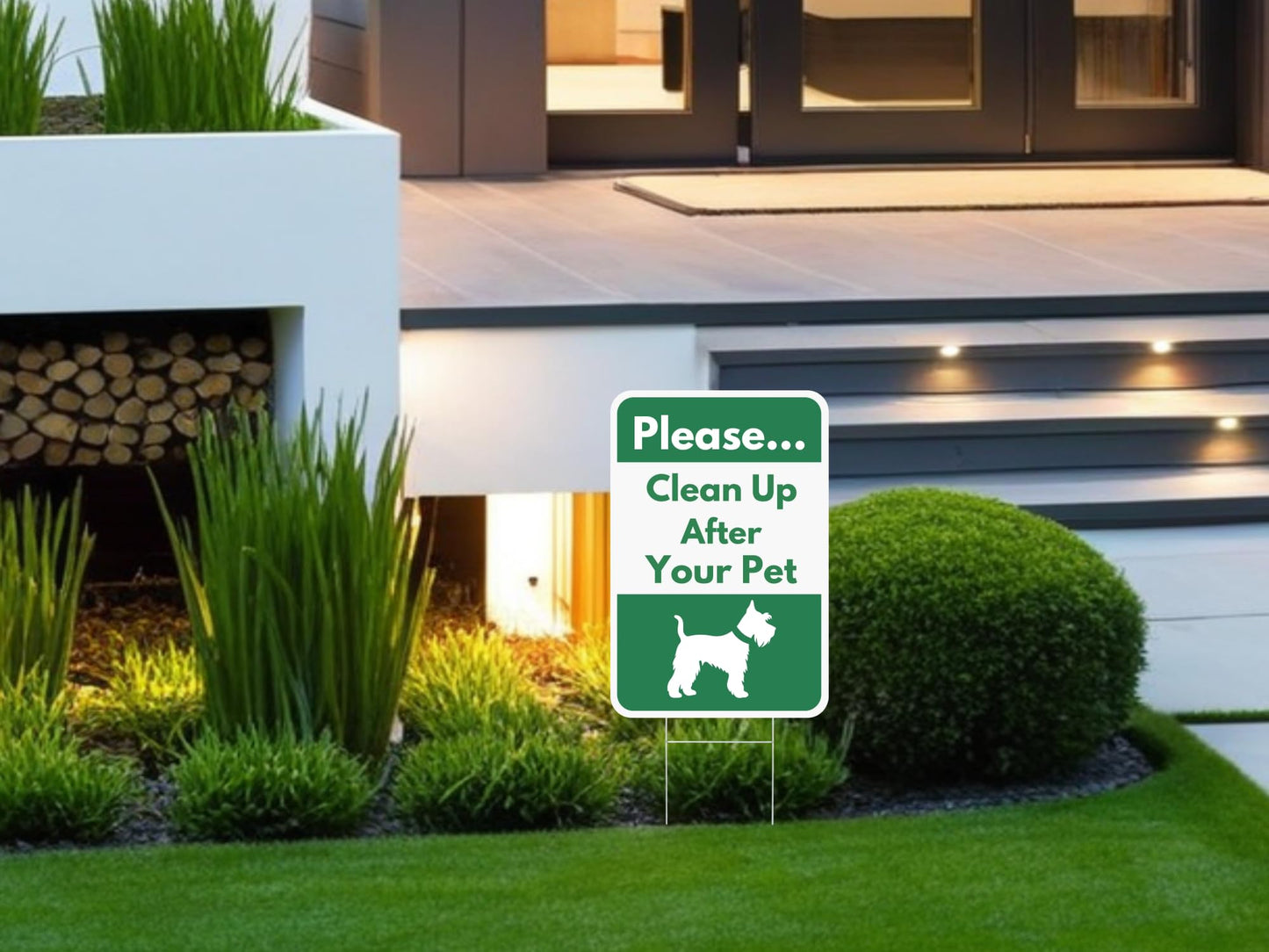 Set of 3 Double Sided 12x8 Inches Please Clean Up After Your Pet Be Courteous Thank You Yard Sign with Metal Stakes - No Dogs Allowed or Keep off Grass Sign - Please No Dog Signs No Pooping and Peeing