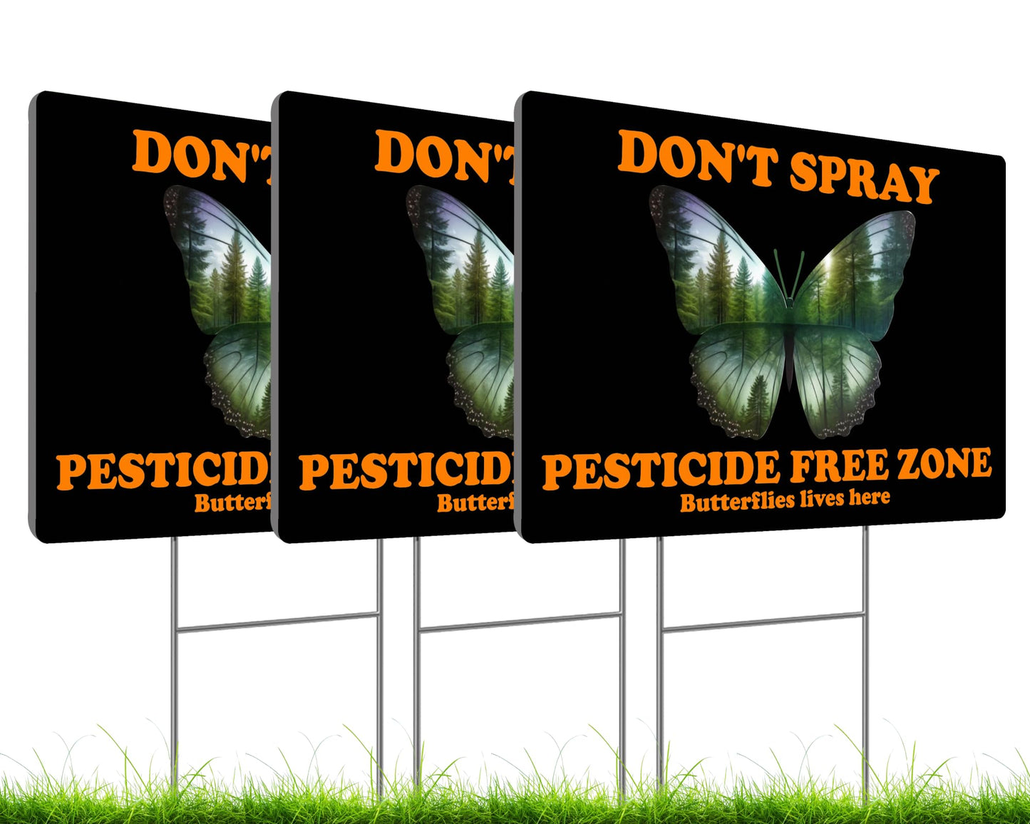 3 Pack 12x8 Inches Dont Spray Yard Sign with Metal Stake - Bilingual Double Sided Butterflies lives here Signs for Outdoor - Plastic Neighborhood Street Caution Yard Signs