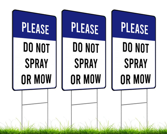 Set of 3 Double Sided Please Do Not Spray or Mow Sign with Metal Stakes - 12x8 Inches Plastics Garden Mow Signs for Outdoor and Indoor - Do Not Spray or Mow Neighborhood Street Caution Yard Signs