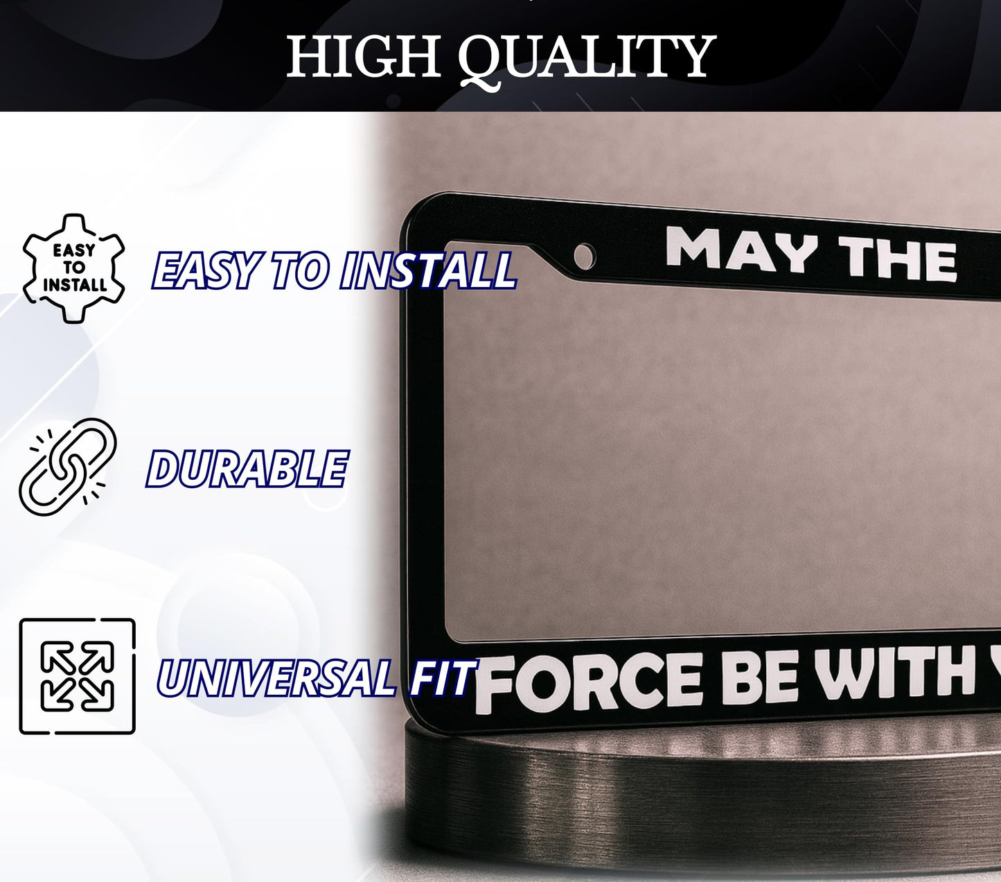Car License Plate Frame May The Force Be - Standart Cars USA Stainless Steel Frame for Front and Rear - Plate Frame License - Metal Plate with 2 Holes and Screws 6x12.25 inches