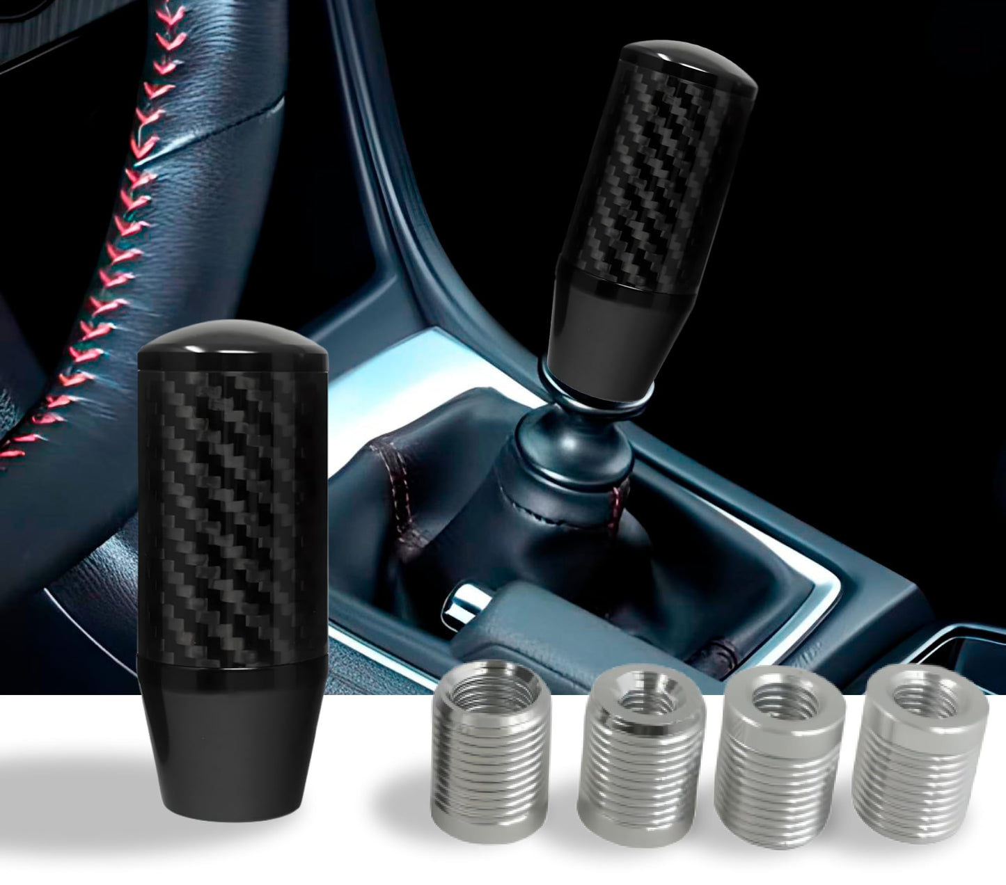 Black Carbon Fiber Shift Knob - Buttonless Automatic Manual Shift Knobs - Car Stick Lever Handle Shifter Head Transmission - Carbon Shift Knobs for Replacement Broken - Universal Cars Accessories