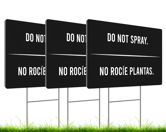 3 Pack 12x8 Inches Black Do Not Spray Plastic Sign with H-Metal Stakes - Double Sided Bilingual Plant Signs - Plastics Garden Signs for Outdoor - Do Not Spray Neighborhood Street Caution Yard Signs