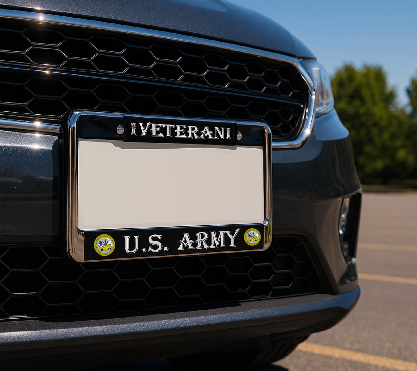 Car License Plate Frame - License Plate Frame US Army Veteran - Standart Cars USA Stainless Steel Frame for Front and Rear - Metal Plate Frame with 2 Holes and Screws 6x12.25 inches