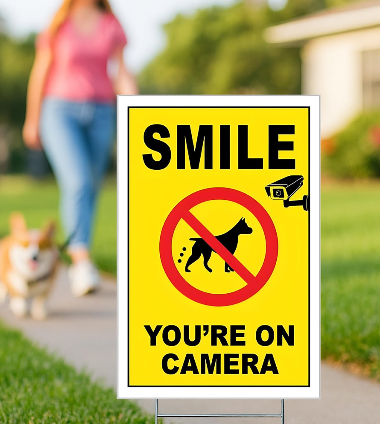 3X 8x12 Inch Smile Your on Camera Plastic Signs with Stake - No Tresspassing Private Property Video Surveillance Home Security Yard Sign - Warning for Property Single Sided Signs off Lawn Outdoor