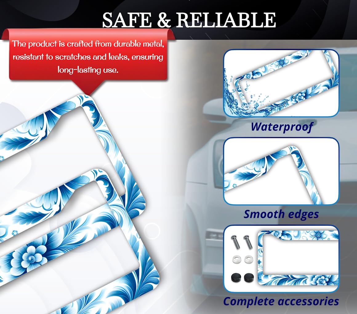 Personalized Front Floral License Plate Frame - Funny Accessories Decorative License Frame - License Plate Frames 6x12.25 Inch with Natural Flowers with 4 Standard Slotted Mounting Holes