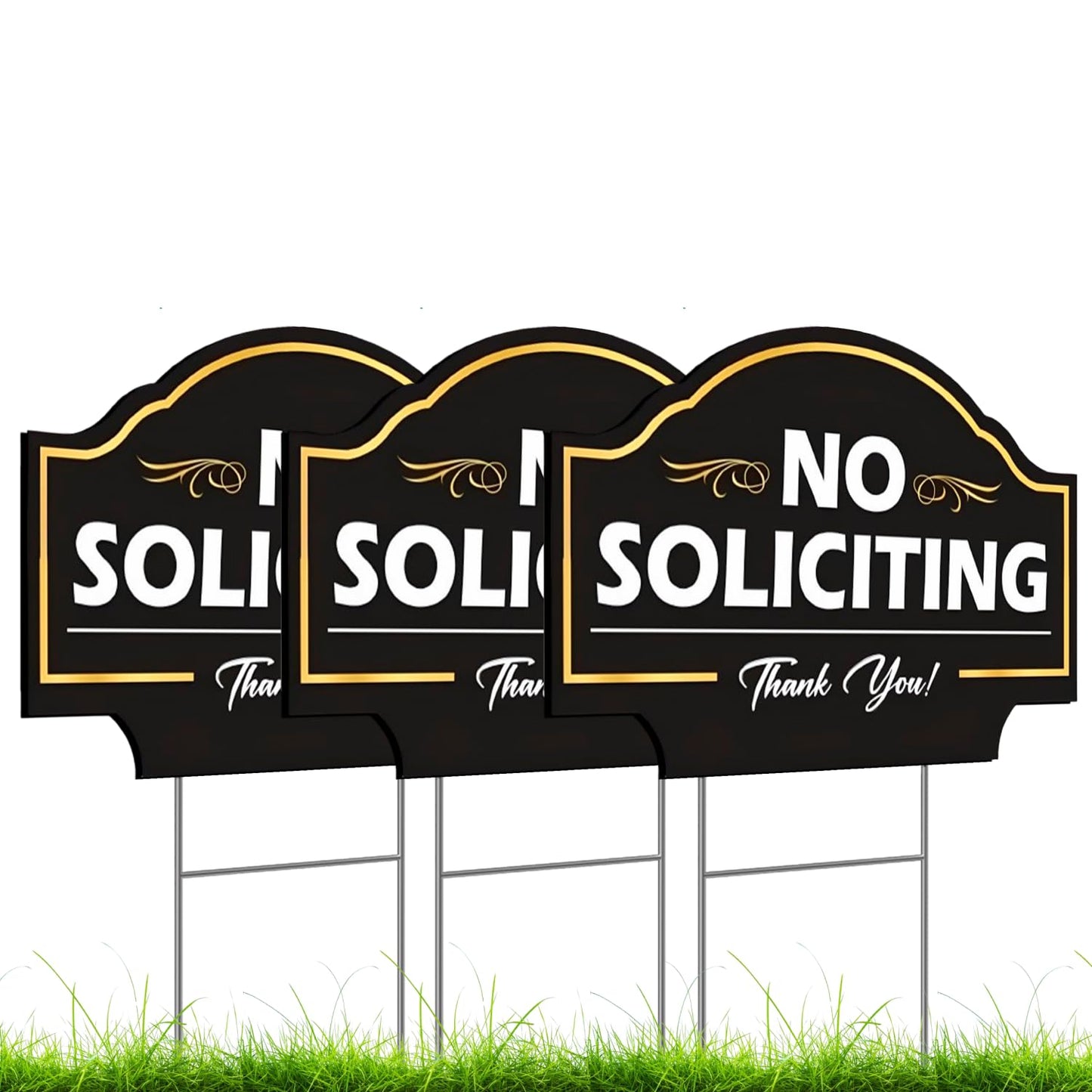 Pack of 3 No Soliciting Sign with Stake 12x8 inch - No Religious No Trespassing Sign for House Front Yard - No Intrusion Sign Private Property - No Soliciting No Excuses - Personalized Signs for Home