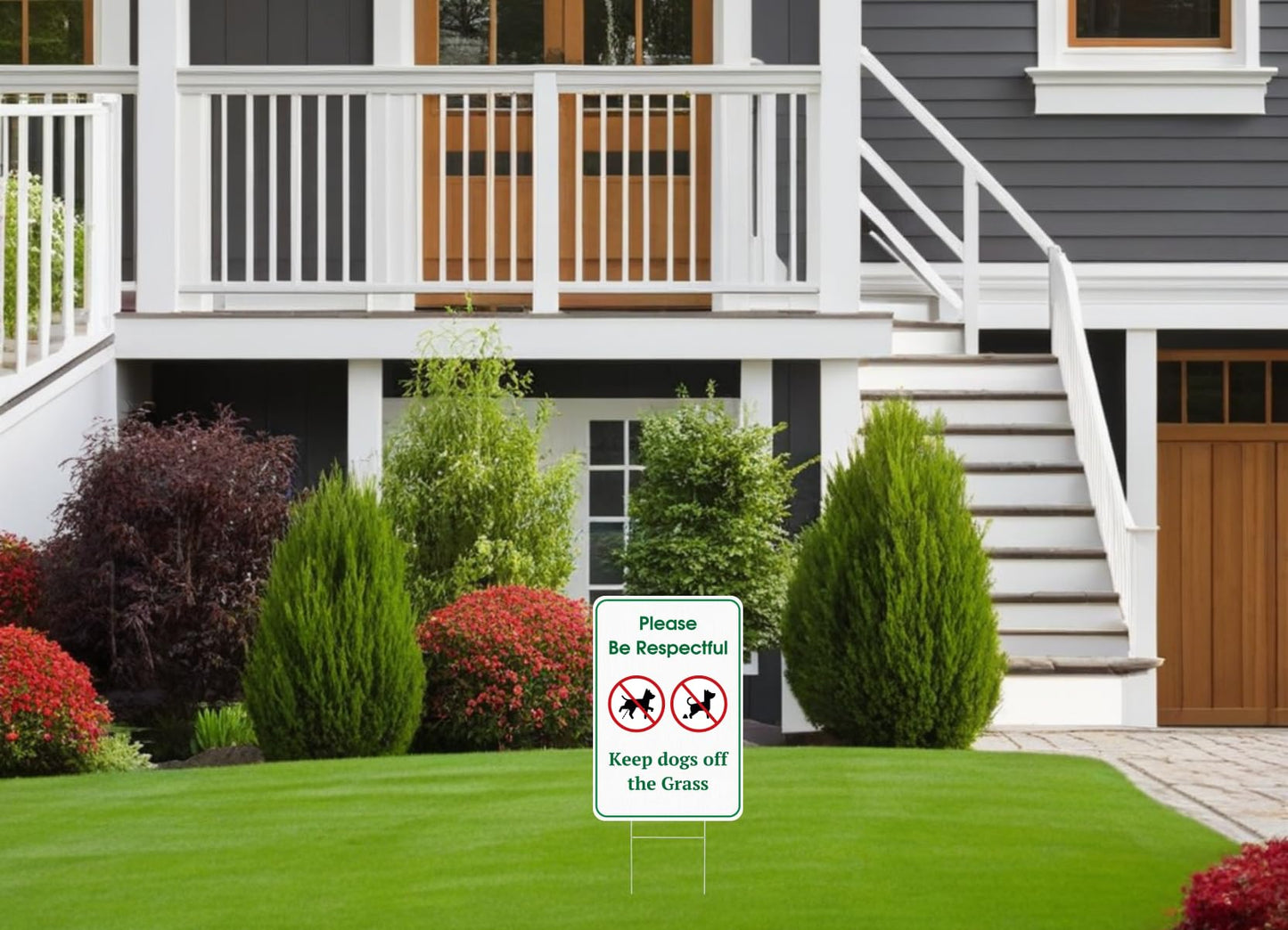 Set of 3 Double Sided 12x8 Inches Please Be Respectful Keep Dogs Off The Grass Sign - No Pooping and No Peeing Dog Signs with Stakes for Yard Garden Lawn Outdoor - Be a Good Neighbor Sign