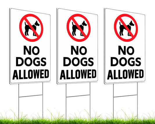 Set of 3 No Dogs Allowed Sign with Stake - 8 x 12 Inch No Pets Allowed Signs - Keep Dogs Off Lawn Sign - No Pooping or Peeing Dog Sign for Yard - Dog Signs For Home Decor - Dogs Off Grass