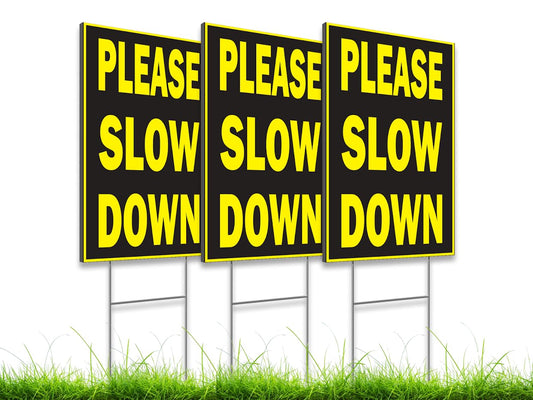 3X Double Sided 8x12 Please Slow Down Sign for Playing Kids in the Street - Traffic Signs with Stakes - Slow Road Sign for Neighborhoods - Speed Limit Signs - Drive Like Your Kids Live Here Yard Sign