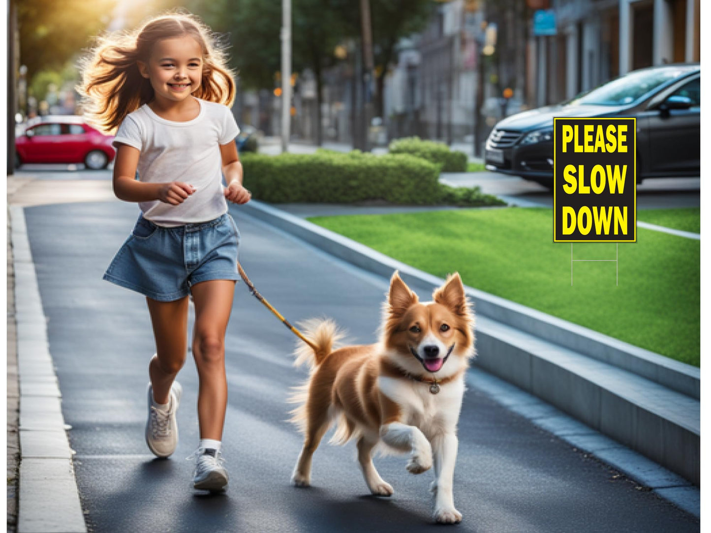 3X Double Sided 8x12 Please Slow Down Sign for Playing Kids in the Street - Traffic Signs with Stakes - Slow Road Sign for Neighborhoods - Speed Limit Signs - Drive Like Your Kids Live Here Yard Sign