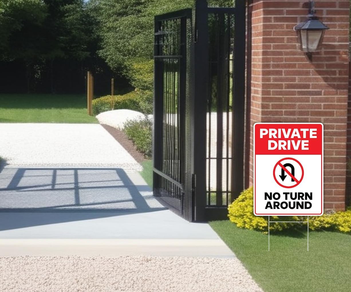 Set of 3 Private Drive No Turn Around Sign with Metal Stakes - 12x16 Inches Driveway Sign No Turnaround - Private Property Plastic Street Sign Road for Indoor/Outdoor - Do Not Enter No Trespassing Sign