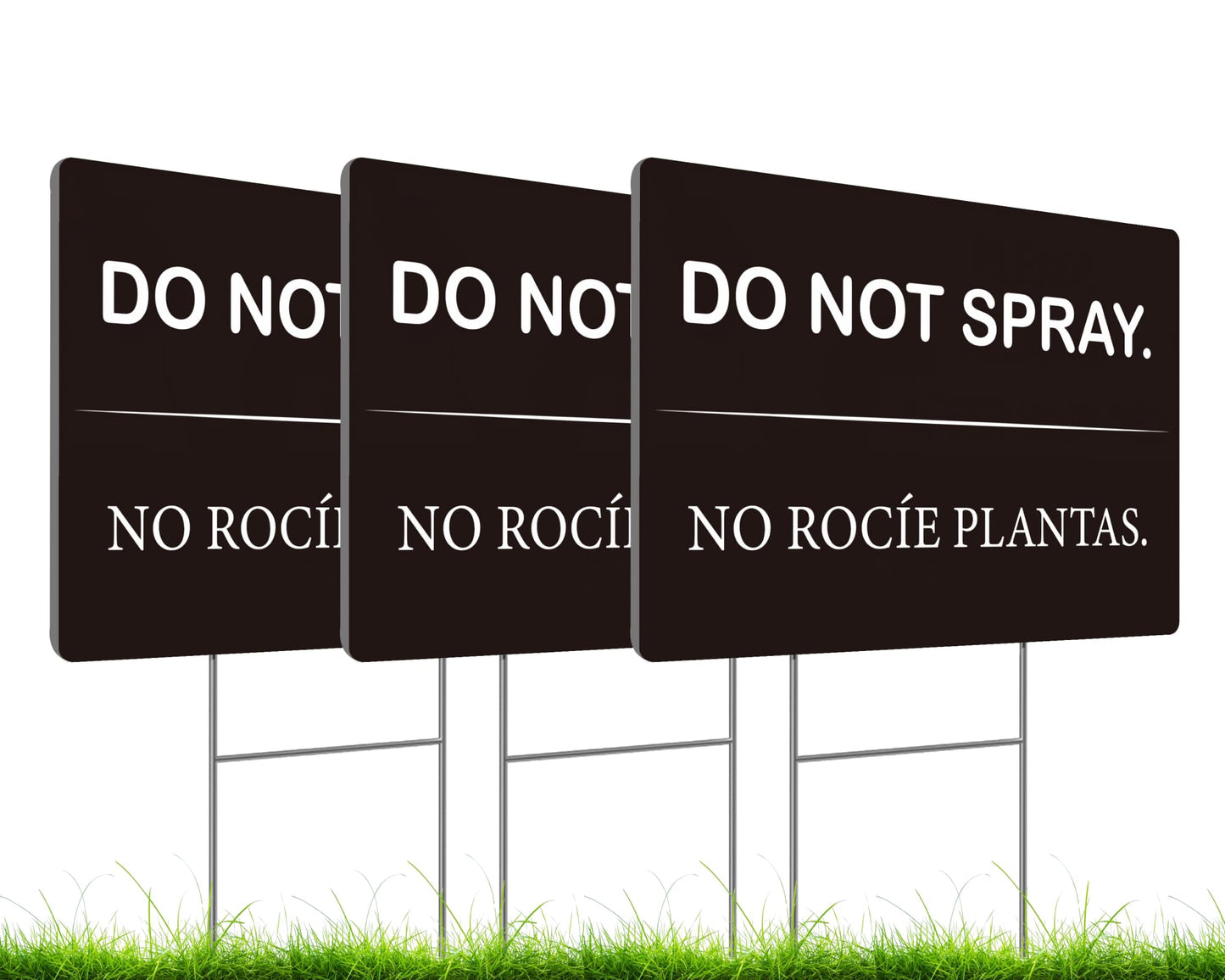 Set of 3 Do Not Spray and Do Not Trim Yard Black Sign with Metal Stake 12x8 Inches - No Podar Las Plantas sign for Outdoor or Indoor - Double Sided Bilingual Plant Sign or Plastic Garden Sign