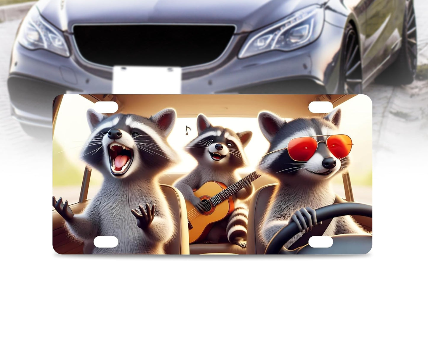 6x12.25 Inch Funny Raccoon License for US Standard Plate Frame - Fun Car Frames with 4 Holes and Screws - Accessories Decorative License Plate Frames - Personalized Plates Frame for Front of Car