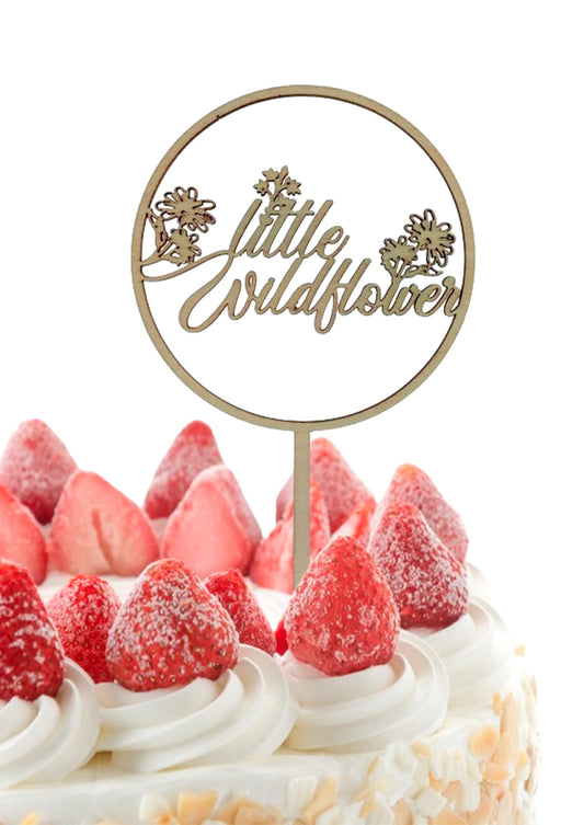 4.72x8.18 Inch Wood Wildflower Cake Topper - Little Wildflower Birthday Decorations - Girls Wild One Birthdays Cake Toppers - Floral Baby Shower Decoration - Souvenirs Birthday for Family and Friends