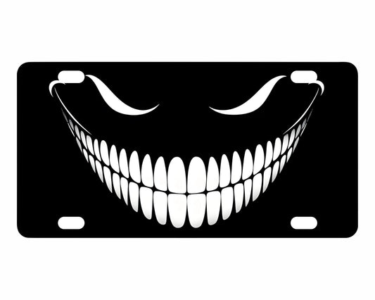 Personalized Front Black Cheshire Cat License Plate - Alice in Wonderland Accessories Decorative License Plate Front Tag - Car Frames Evil Cheshire Cat Smile with 4 Standard Slotted Mounting Holes