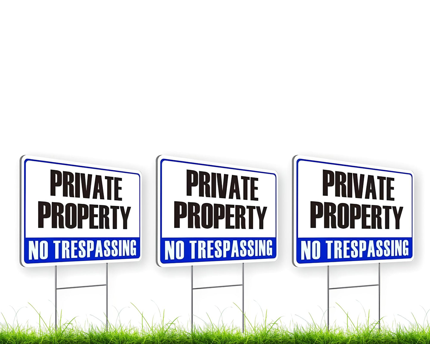 12x8 Double Sided Set of 3 Private Property No Trespassing Signs - Warning Signs Protect Your Home - No Intrusion Signs with Metal H Lawn Stakes - Red Blue and Black - Security and Privacy sign