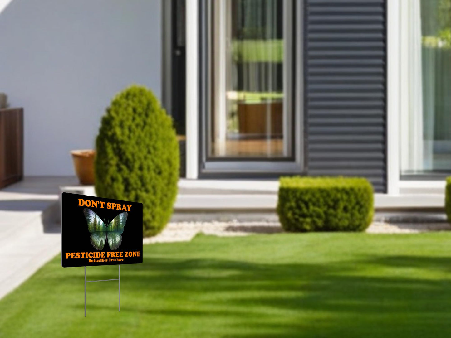 3 Pack 12x8 Inches Dont Spray Yard Sign with Metal Stake - Bilingual Double Sided Butterflies lives here Signs for Outdoor - Plastic Neighborhood Street Caution Yard Signs