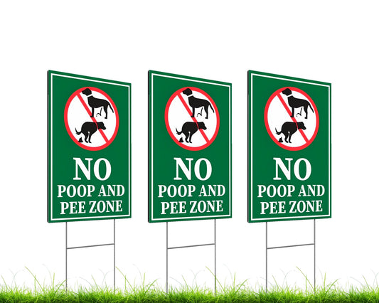 Pack of 3 No Poop and Pee Zone Yard Signs with Stakes 12x16 inch - Please Be Respectful Dog Signs for Yard Garden Lawn Outdoor - Please Be No Pooping No Peeing Dog Yard Signs