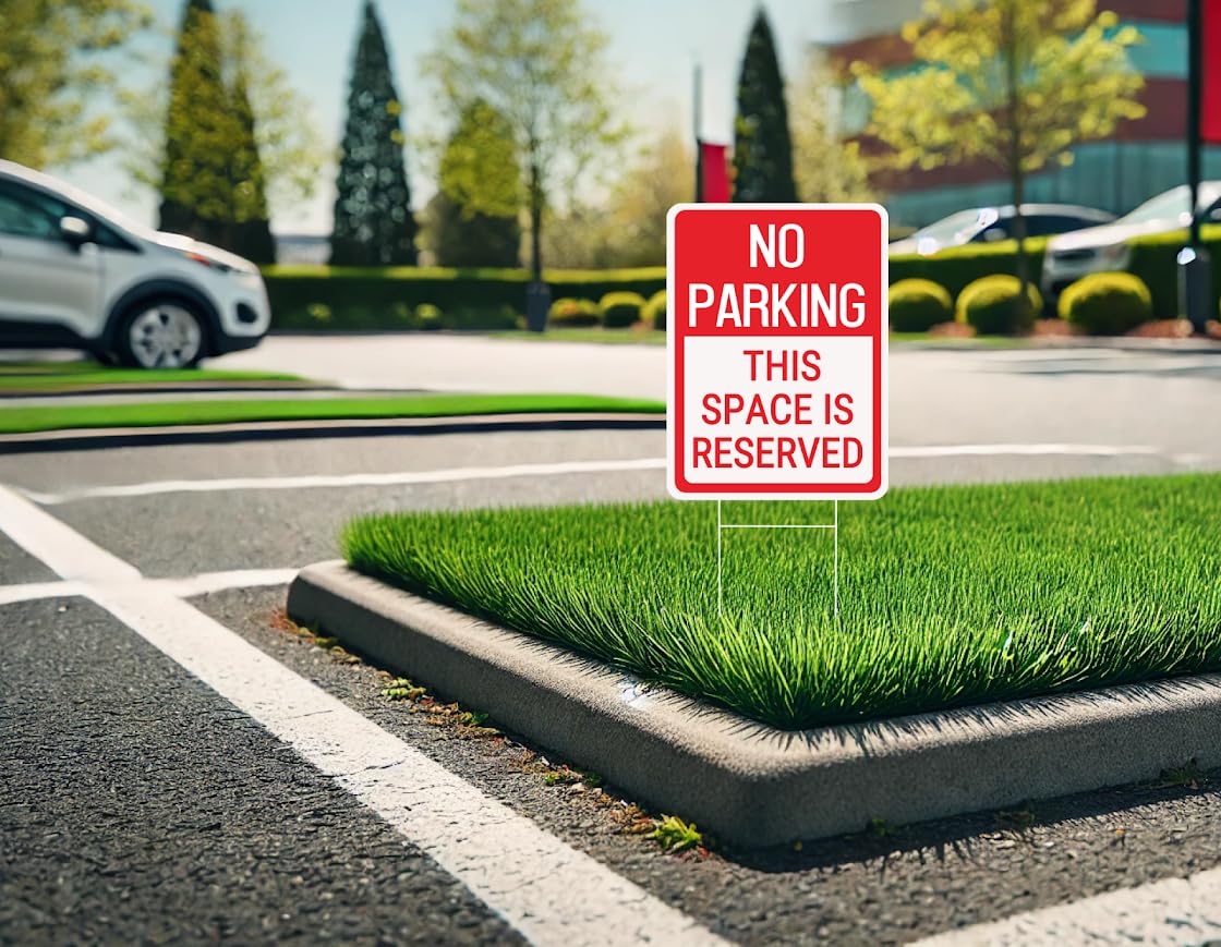 Set of 3 Double Sided 12x16 Inches No Parking This Space Is Reserved Sign with Metal Wire H-Stakes - Plastic Reserved Parking Indoor or Outdoor Sign Use - No Parking Road Traffic Signs