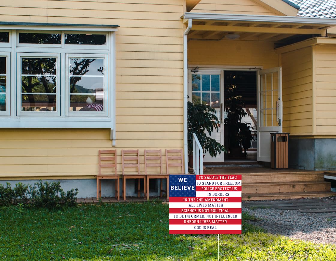 Set of 3 Double Sided 12x18 Inches Conservative We Believe Sign with Metal Wire H-Stakes - 2nd Amendment Signs - Police Protect Us God Is Real - All Lives Matter Yard Sign - Plastic Protest Signs