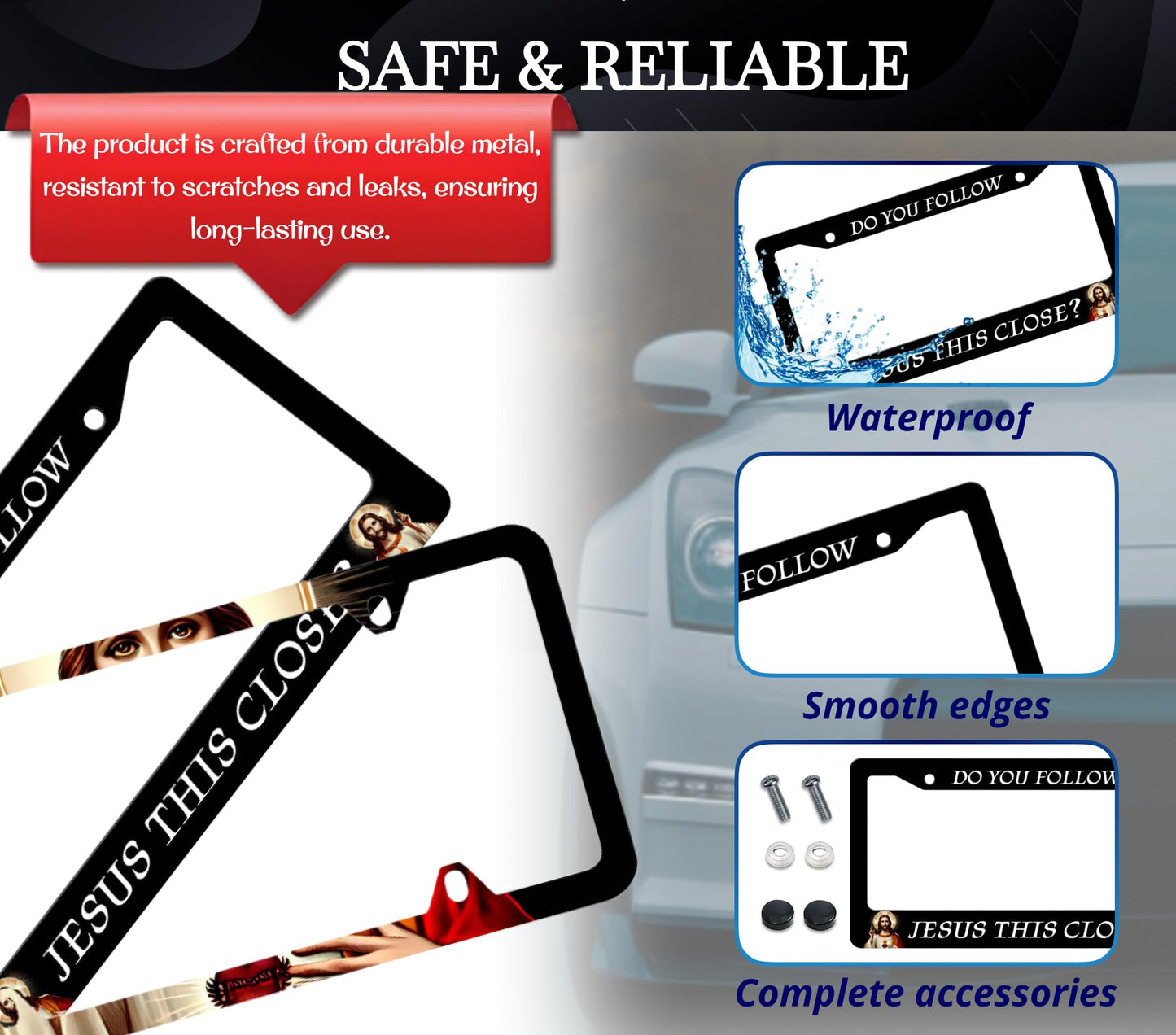 2X Personalized Car License Plate Frame 6x12.25 Inch Do You Follow Jesus This Close? - Metal License Plate Frame with 4 Holes and Screws Universal Accessories - Standart Cars USA Frame for Front
