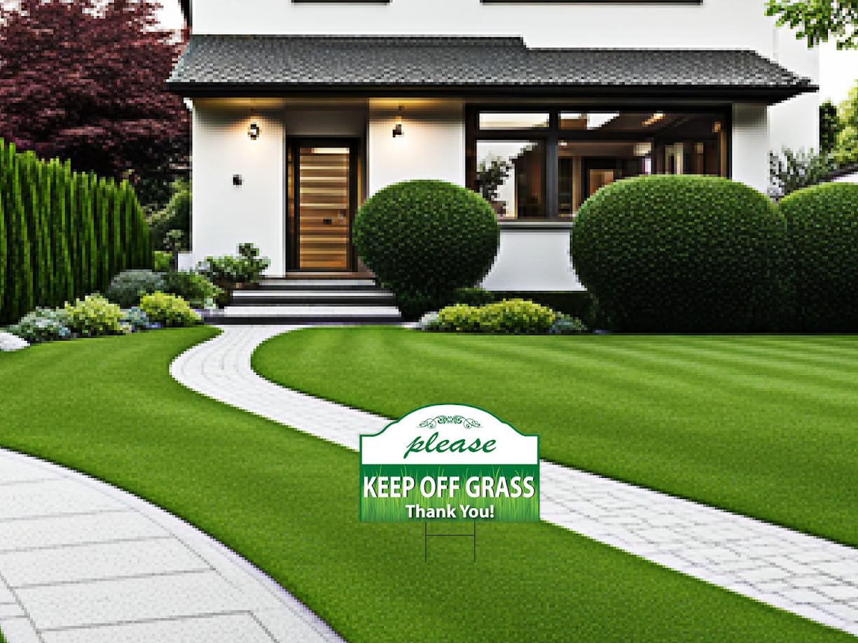 3X Double Sided 8x12 Please Keep Off Grass Plastic Sign with Stake - No Dog Poop Signs for Yard - Pick Up After Your Dog Sign - No Pets No Dogs Allowed or Keep Dogs off Lawn Signs with Grass Stakes