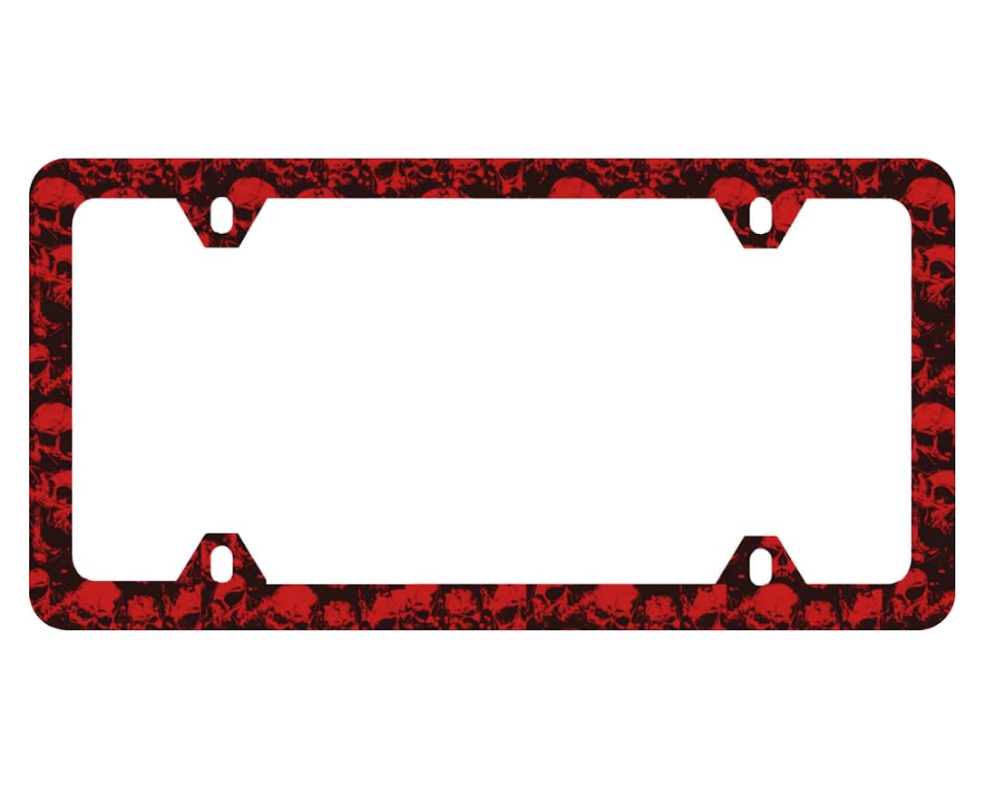 Personalized License Plate Frame Red Skulls - Skull Blood Drips License Plate - Standart Cars USA and Canada Tag Frame for Front and Rear - Metal Plate Frame with Screws 6 x 12.25 inches