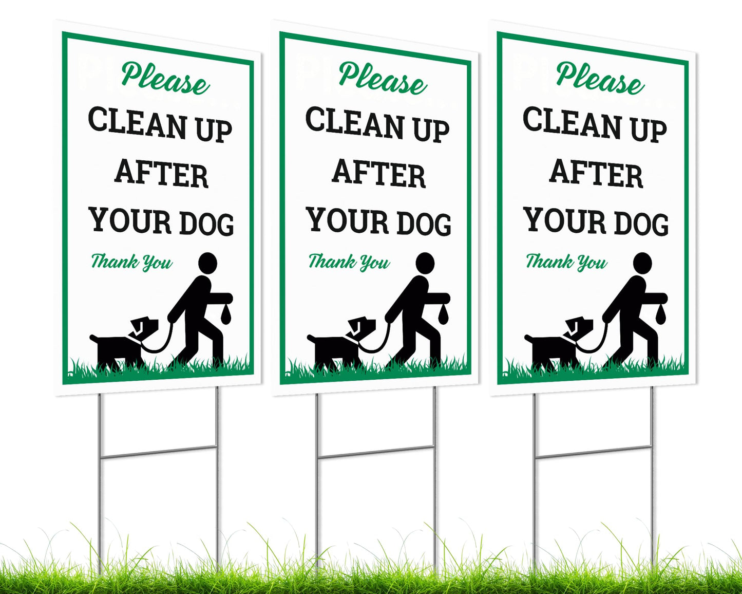 Set of 3 Double Sided 12x8 Inches Please Clean Up After Your Dog Thank You Sign with Metal Wire H-Stakes - No Poop Dog for Yard or Dog Poop Pick Up Sign for Lawn - Pick Up Your Dog Poop Signs