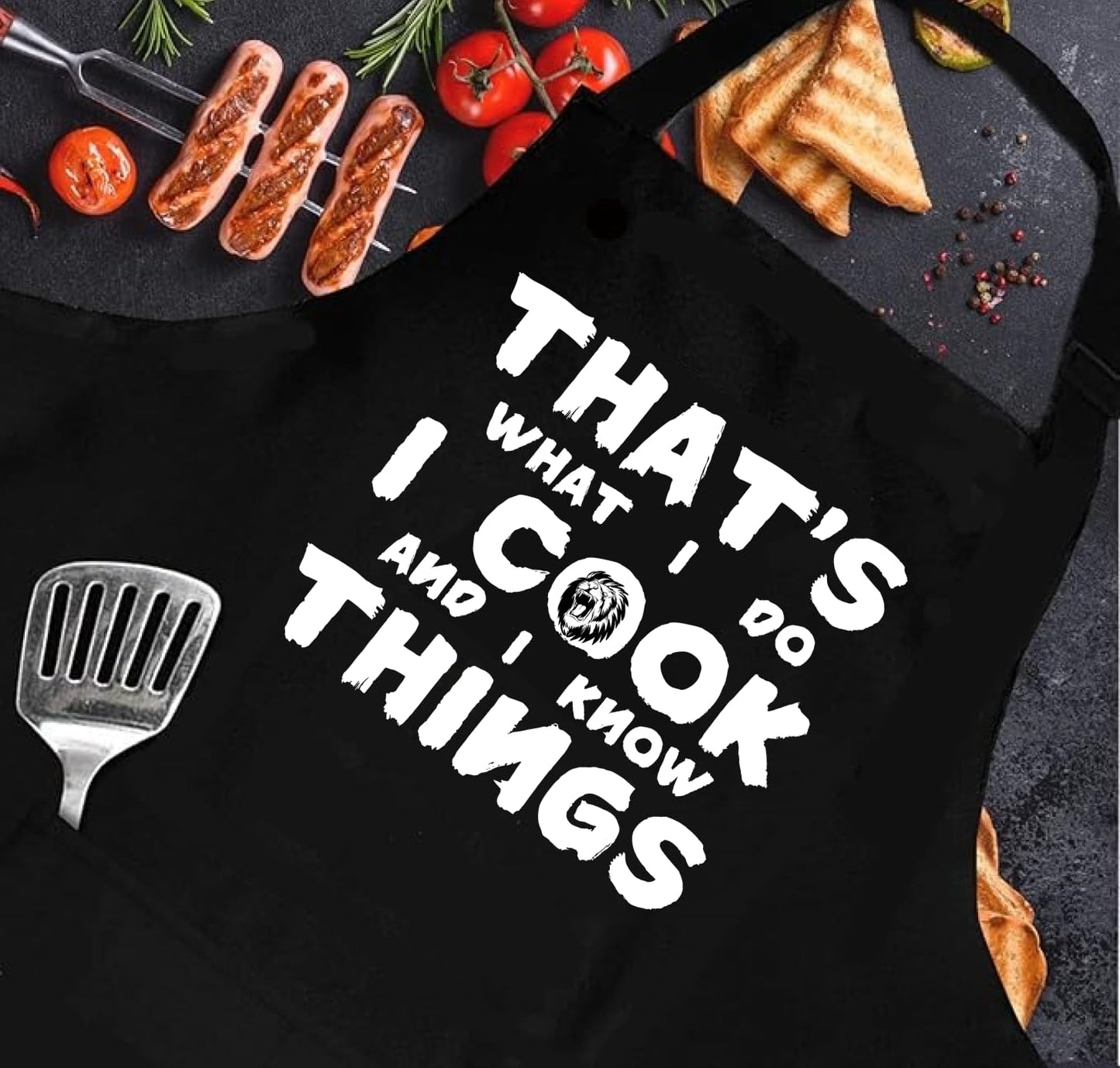 27.5x31.9 Inch Baking Polyester Aprons for Women and Men - Thats What I Do I Cook And I Know Things - Kitchen Cooking Aprons with 2 Pocket - Funny BBQ Black Chef Aprons - Birthday Gift for Baker