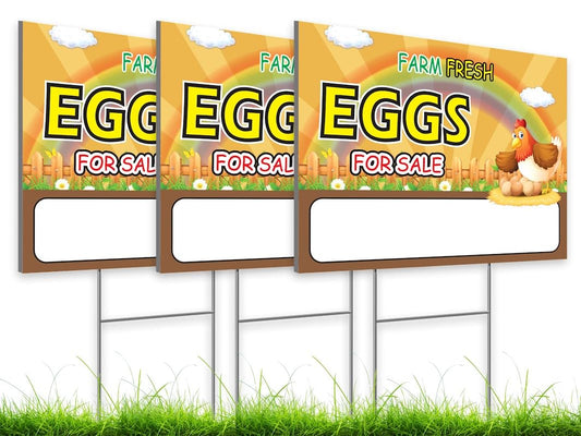 12x16 Inch Pack of 3 Double Sided Sign Coroplast Farm Fresh Eggs for Sale Sign - Funny Signs Chicken Coop Decor - Fresh Chicken Eggs For Sale Signs - Farm Fresh Eggs Sign for Outdoor and Indoor