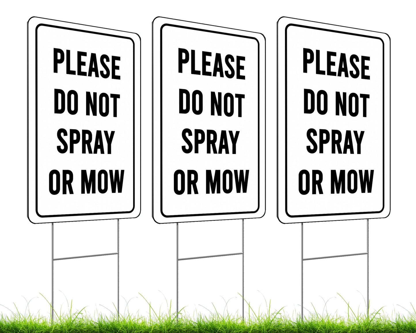 Set of 3 Double Sided Please Do not Spray or Mow Sign with Metal Stakes - 12x8 Inches Plastics Garden Signs Outdoor or Indoor for Lawn Yard - Please Stay Off My Grass Yard Sign