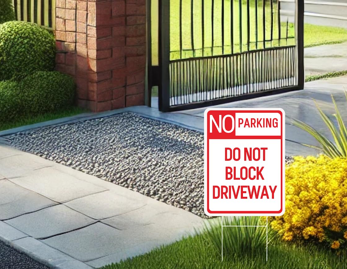 Set of 3 Double Sided 12x16 Inches No Parking Do Not Block Driveway Sign with Metal Wire H-Stakes - No Parking on Grass Sign - Plastic Please Do Not Drive Indoor or Outdoor Sign Use