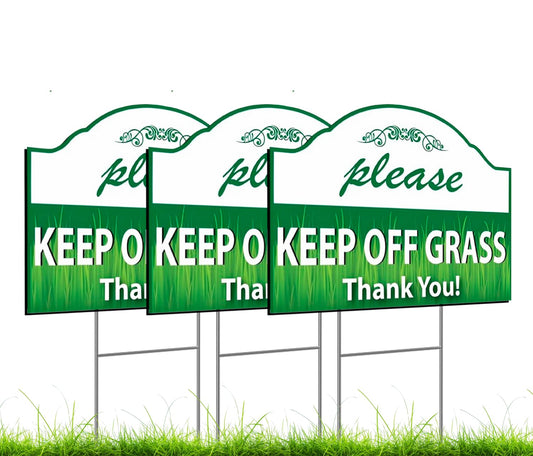 3X Double Sided 8x12 Please Keep Off Grass Plastic Sign with Stake - No Dog Poop Signs for Yard - Pick Up After Your Dog Sign - No Pets No Dogs Allowed or Keep Dogs off Lawn Signs with Grass Stakes