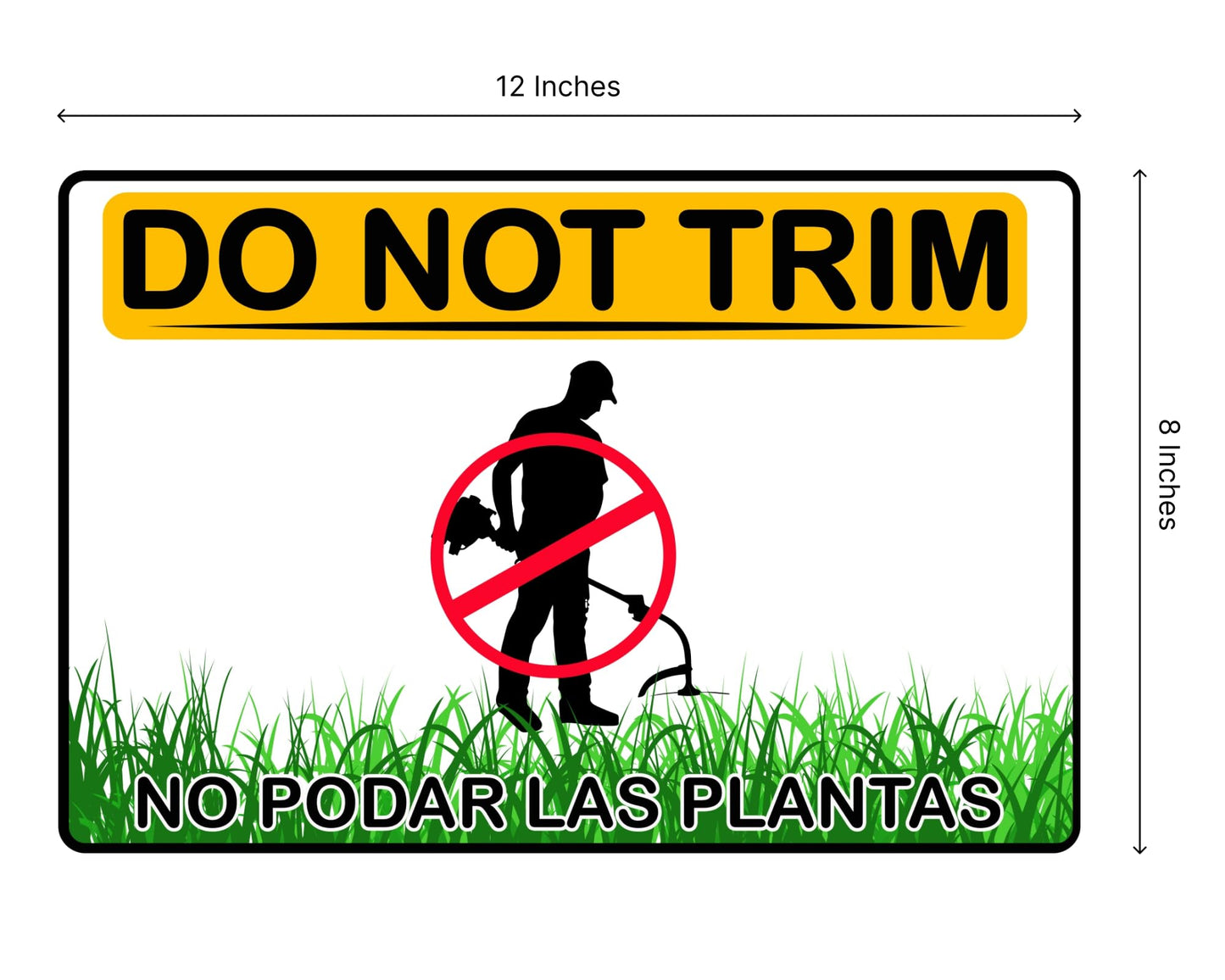 Set of 3 Do Not Trim Yard Sign with Metal Stake 12x8 Inches - Double Sided No Podar Las Plantas sign for Outdoor or Indoor - Bilingual Plant Sign or Plastic Garden Sign for Neighborhood Street