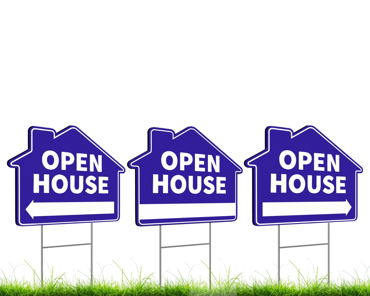 Set of 3 Double Sided Open House Real Estate Signs 12x16 Inch - Realtor Agent Supplies Large Directional Arrows with H-Wire Stakes - Moving Sale