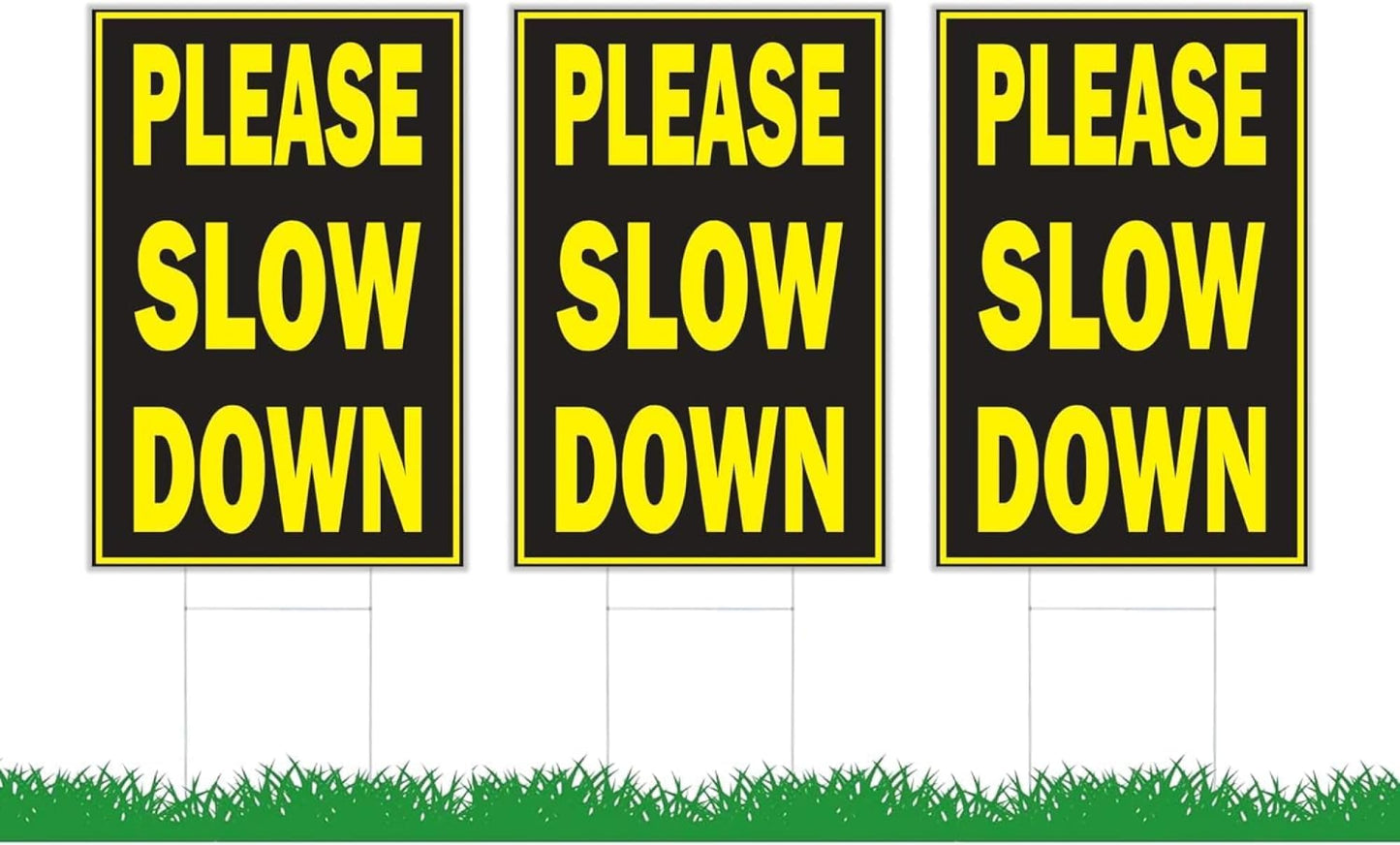 3X Double Sided 8x12 Please Slow Down Sign for Playing Kids in the Street - Traffic Signs with Stakes - Slow Road Sign for Neighborhoods - Speed Limit Signs - Drive Like Your Kids Live Here Yard Sign