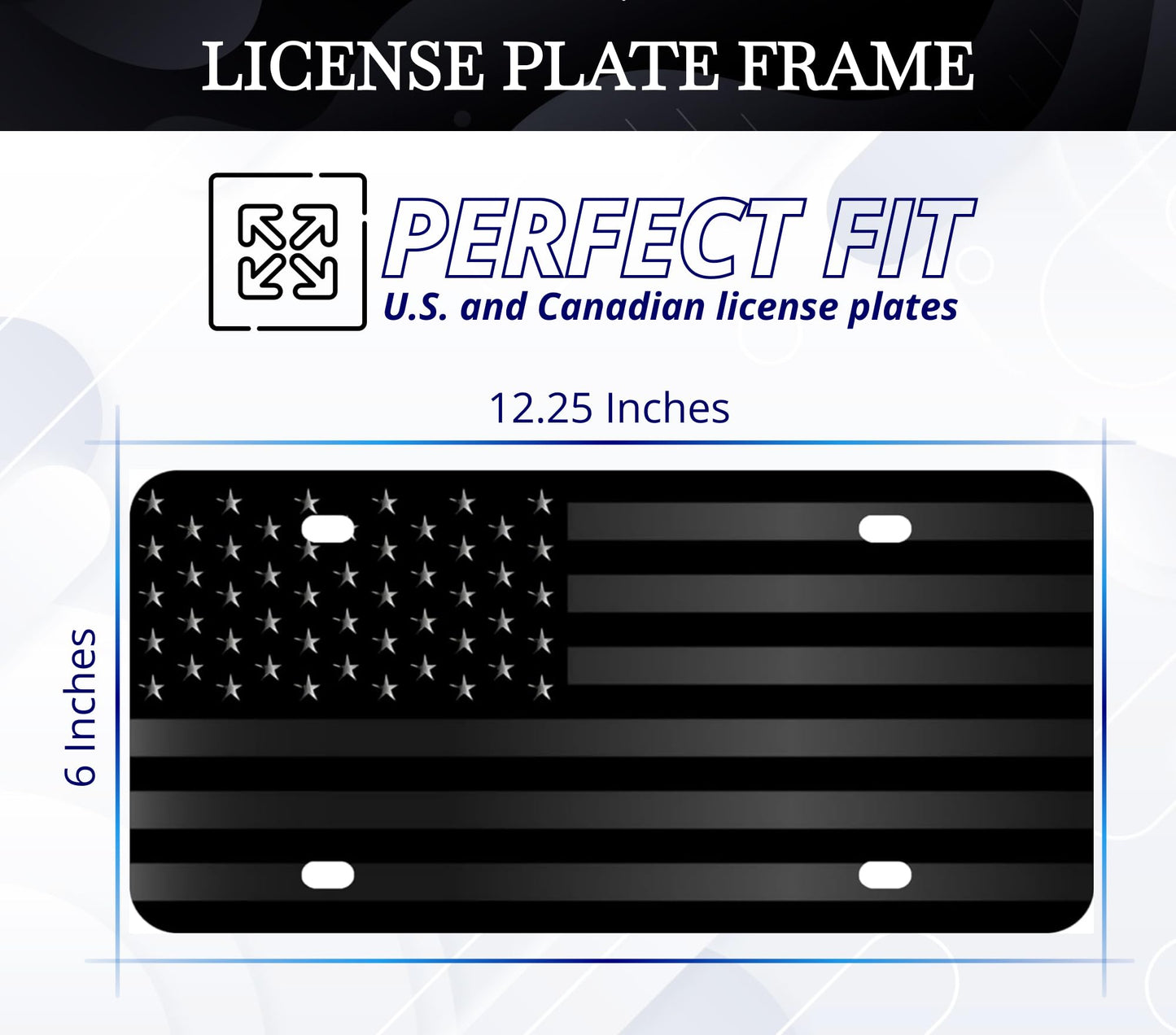 6x12.25 Inch Personalized American Black Flag License Plate Frame - Black Front Flag License Plates Frames with 4 Hole - Personalise Car Front License Plate Frames - Standart Cars USA Frame for Front