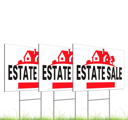 8x12 Inch 3X Double Sided Estate Sale Signs - Estate Sale Arrows Signs with Metal H Stakes - House For Sale Plastic Sign for Real Estate Agent Realtor Supplies - Real Estate Perfect for Home Owners