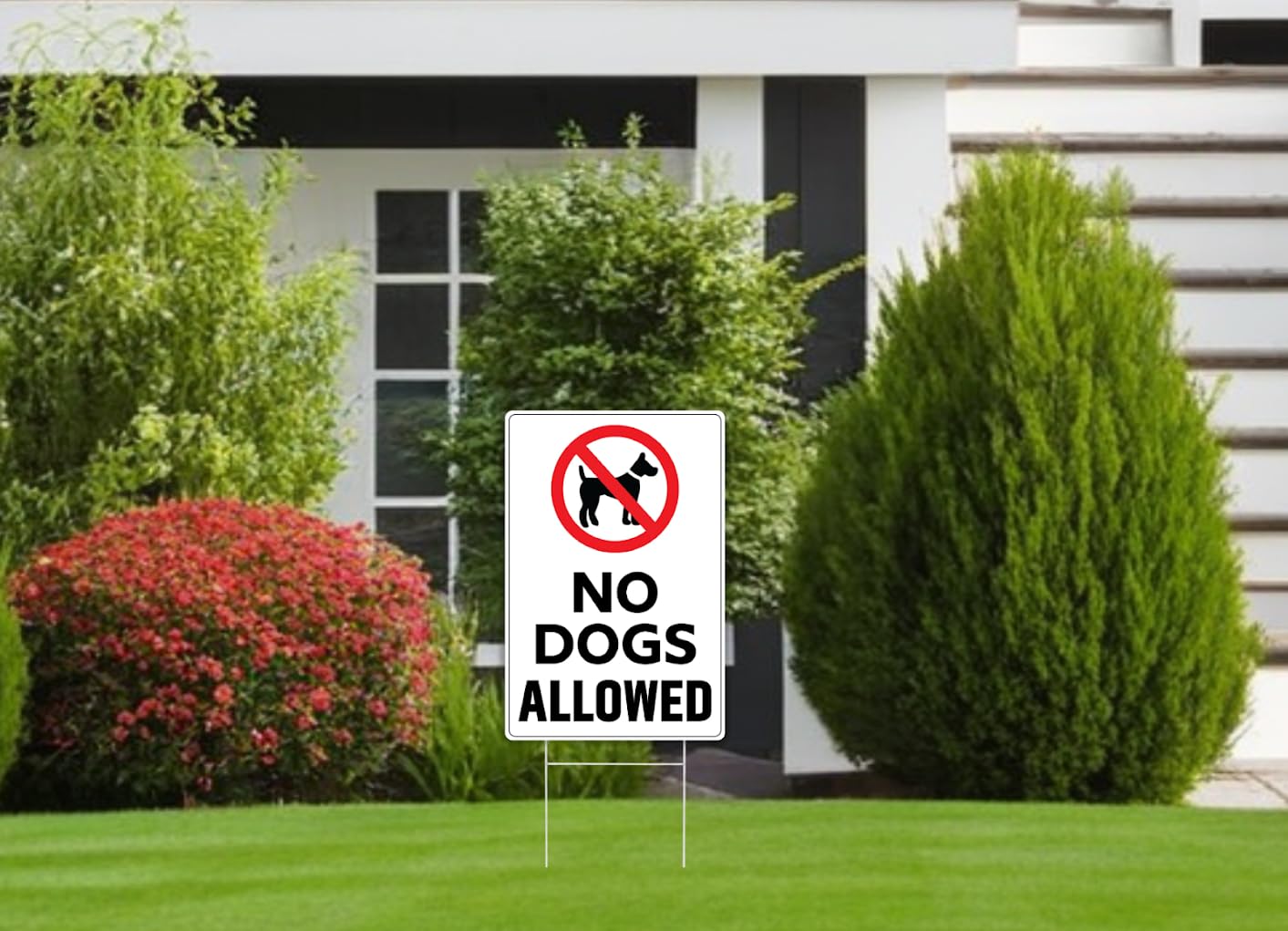 Set of 3 No Dogs Allowed Sign with Stake - 8 x 12 Inch No Pets Allowed Signs - Keep Dogs Off Lawn Sign - No Pooping or Peeing Dog Sign for Yard - Dog Signs For Home Decor - Dogs Off Grass