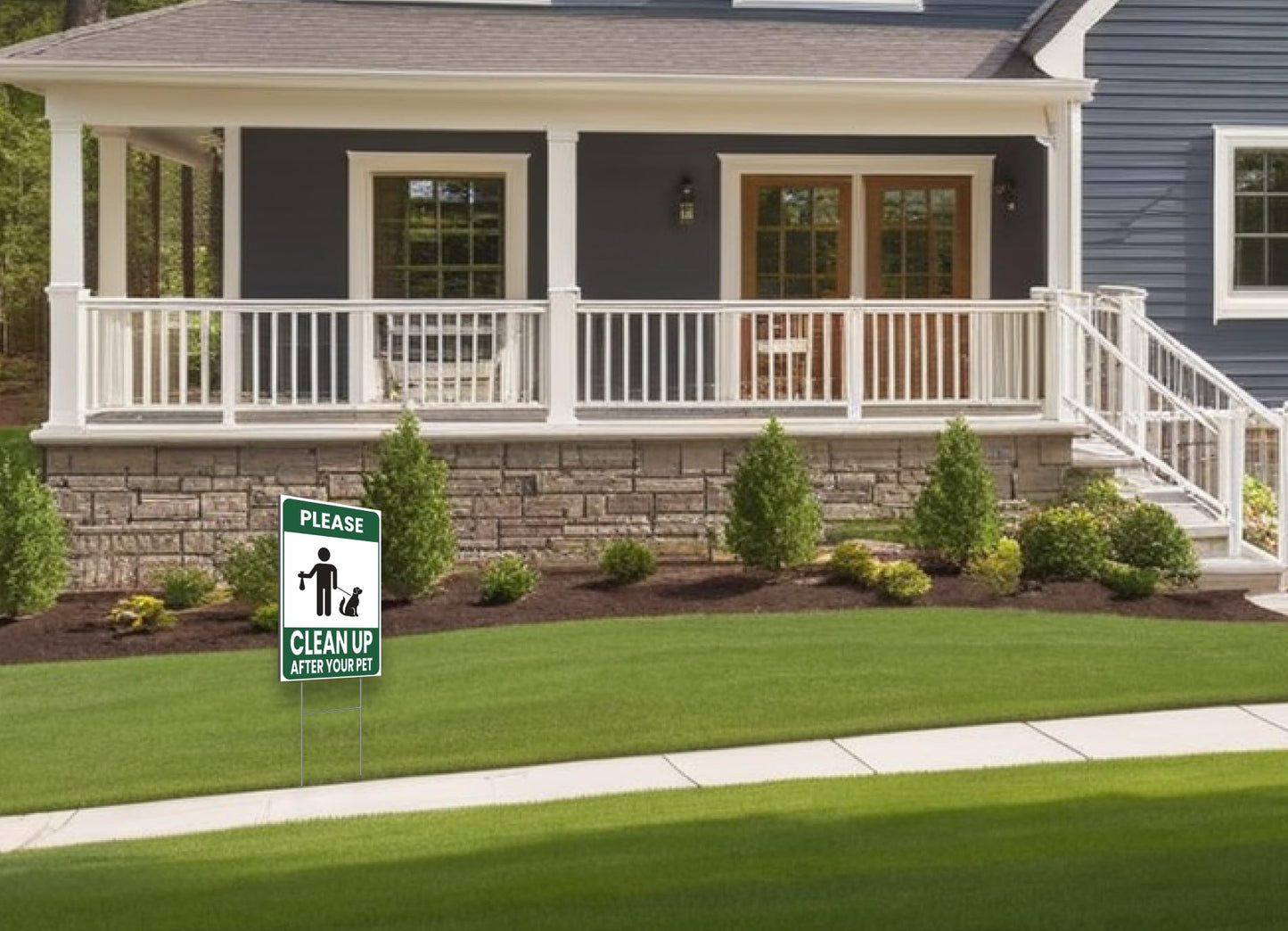 Set of 3 Double Sided Please Clean Up After Your Pet - 12x8 Inch Signs with H-shaped Front Yard Stakes - Pet Signs on the Yard Lawn - Collect Dog Poop and Don't Wet the Lawn - Signs To Curb Your Dog