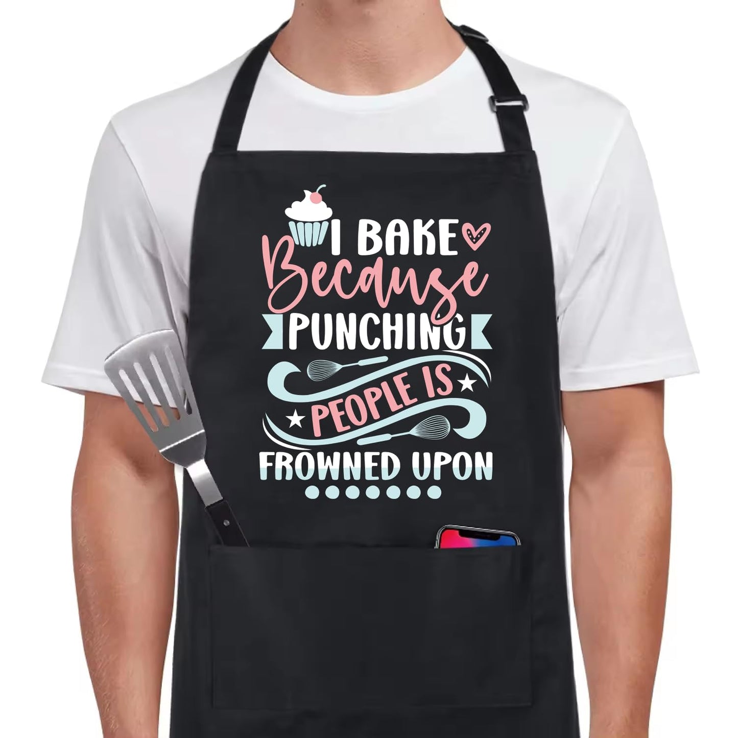 Baking Aprons for Women and Men - Prints for Aprons I Bake Because People Is Frowned Upon - Kitchen Cooking Aprons with 2 Pockets - Cute Baking Gifts for Bakers - Cooking Grilling BBQ Chef Apron