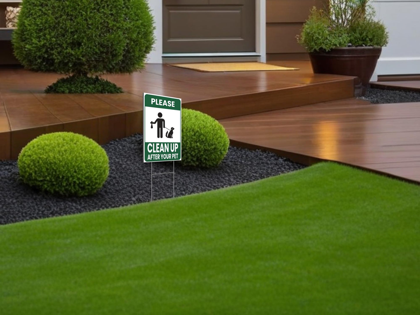 Set of 3 Double Sided Please Clean Up After Your Pet - 12x8 Inch Signs with H-shaped Front Yard Stakes - Pet Signs on the Yard Lawn - Collect Dog Poop and Don't Wet the Lawn - Signs To Curb Your Dog