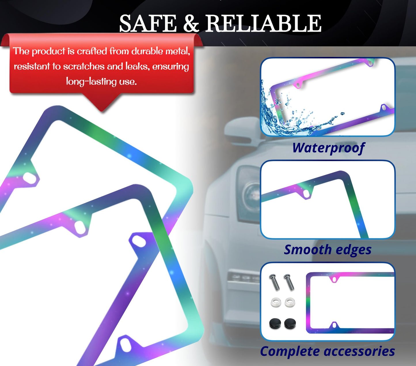 2X Tri-Color Personalized Car License Plate Frame for US Standard Frame - Mountains Metal Car Universal Accessories - Stainless Steel Plate Frame with Screws 6x12.25 inches and 4 Holes and Screw