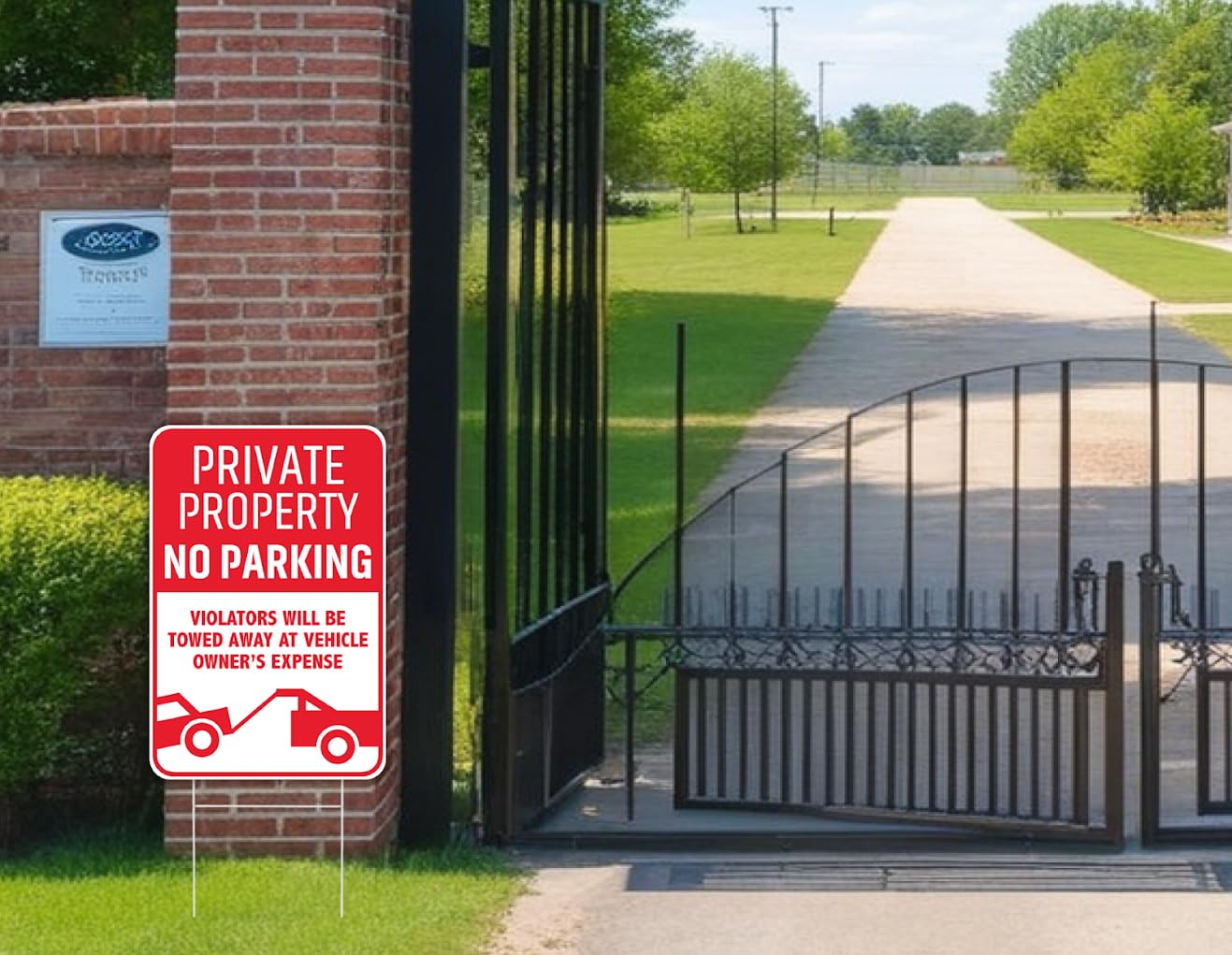 Set of 3 Private Property No Parking Sign with H-Stakes - 12x8 Inch No Parking Signs for Business or Yard - Stay Off Grass Signs for Yard - Violators Will Be Towed Away At Vehicle Owner's Expense