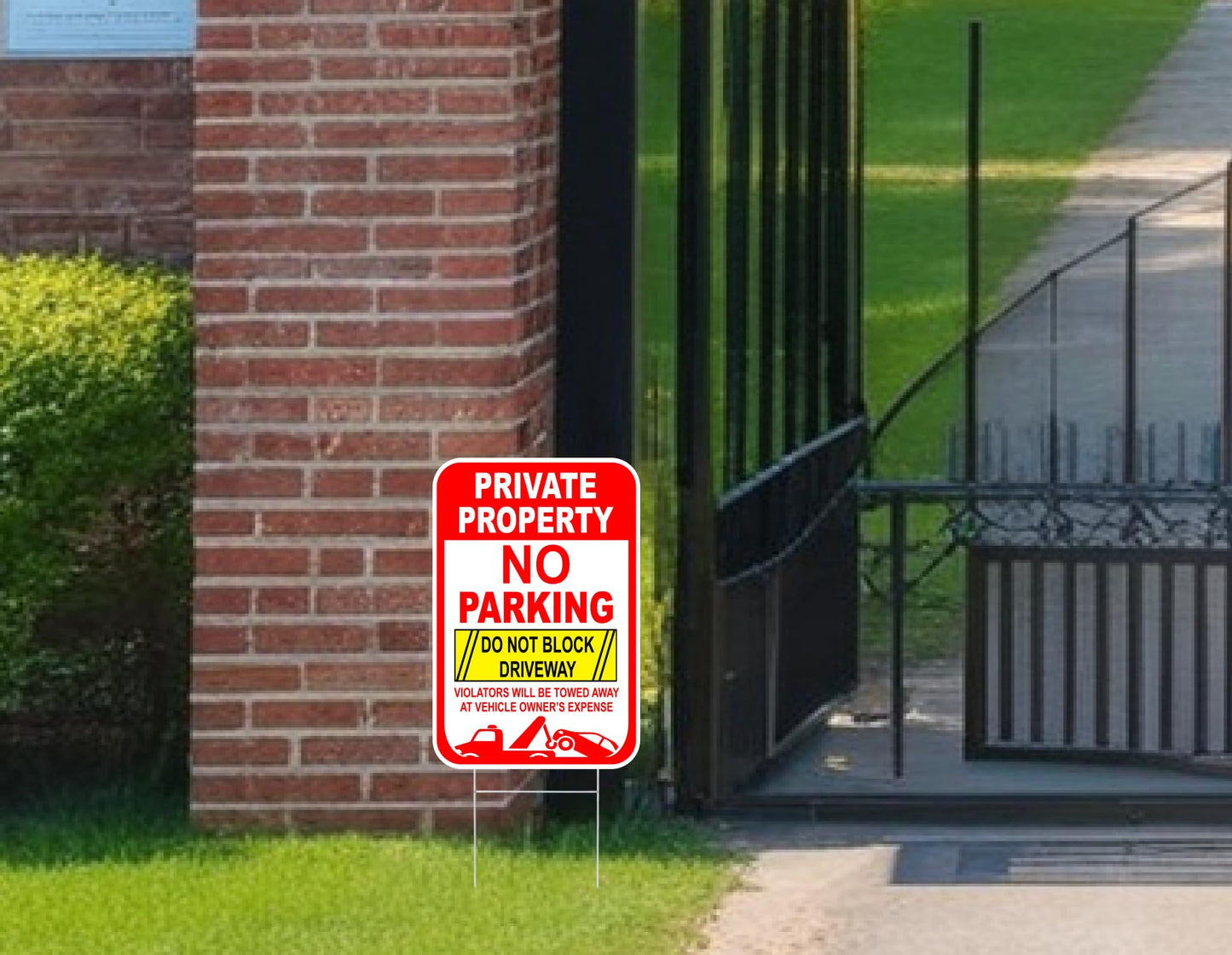 Set of 3 Double Sided 12x16 Inches Private Property No Parking Do Not Block Driveway Sign with Metal Wire H-Stakes - Violators Will Be Towed Away at Vehicle Owner's Expense Plastic Sign