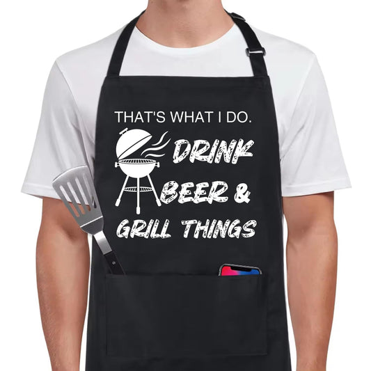 ULVEOL Funny Baking Aprons with 2 Pockets - Cooking Chef Apron BBQ - Thats What I Do Drink Beer and Grill Things Prints for Apron - Cute Baking Gifts for Bakers Friends - Cookings Aprons for Woman