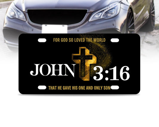 6x12.25 Inch Personalized John 3:16 Religious License Plate Frame with 4 Holes and Screws - Standart Cars USA Frame for Front - Cross Plate Frames for Car - Decor Vanity Christian License Plate Frames