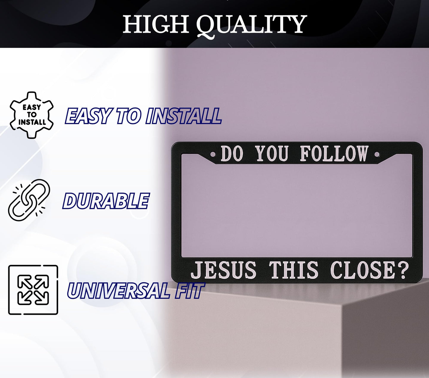 Personalized 6x12.25 Inch Car License Plate Frame with 2 Holes and Screws Do You Follow Jesus This Close? - Metal License Plate Frame Front Plates or Frames Car Frames for Women Men for US Standard