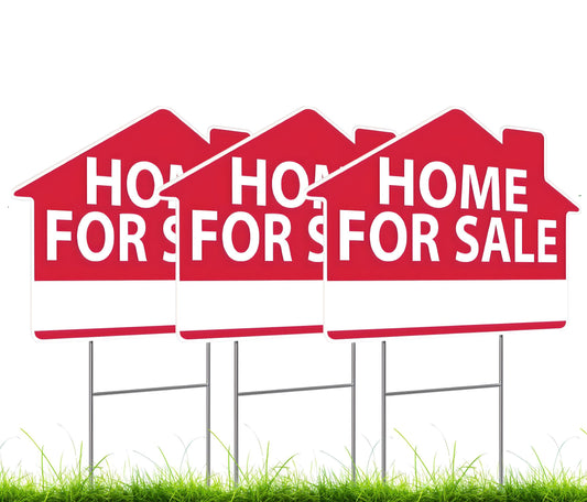 Set of 3 Signs 12x16 Inch For Sale by Owner Small Sign House Sale Advertisement - Homeowner Sale Signs for Buyers and Realtors Lawn Signs with Metal H Stakes Double Sided Printed