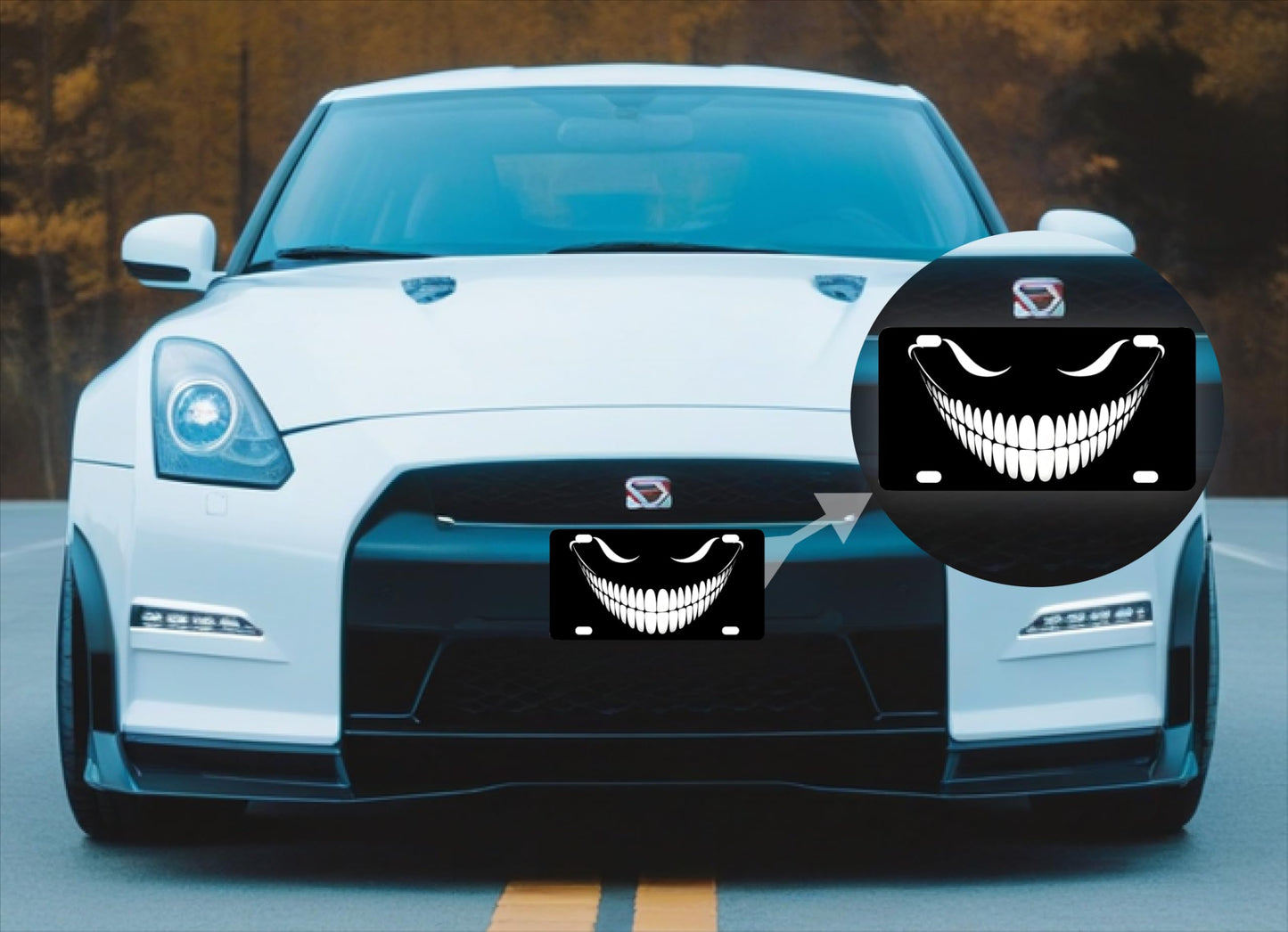 6x12.25 Inch Front Black Cheshire Cat License Plate Frame - Alice in Wonderland Accessories Decorative License Plate Frames for US Standard - Car Frames Evil Cheshire Cat Smile with 4 Holes and Screws
